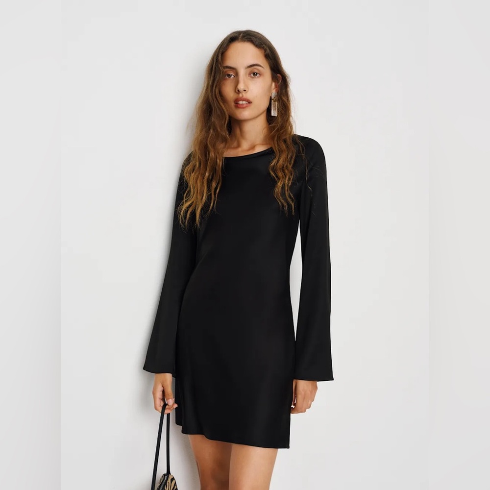 Reformation Pike satin dress in black size XL